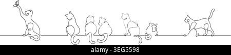clowder de chats une ligne dessinant le minimalisme continu. un groupe de chats illustration ligne mince dessin au trait décoratif Illustration de Vecteur