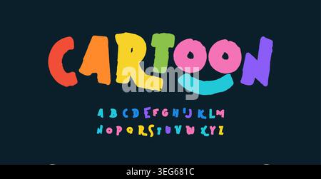 Police funky Carnival, alphabet de bande dessinée coloré, lettres groovy ludiques, type festif joyeux pour logo heureux lumineux, titre comique drôle, rebondissement Illustration de Vecteur