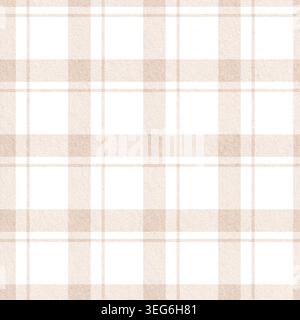 Aquarelle à motif écossais peinte à la main avec des rayures linéaires et parallèles beige. La cage écossaise et les textures tweed créent un design de carreaux reproductible. Suitab Banque D'Images