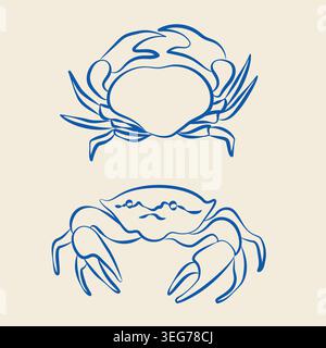 Créatures marines sous-marines dessinées à la main, crabes dans le style griffonnage d'art pour la décoration de l'événement, menu, marque de restaurant de fruits de mer Illustration de Vecteur