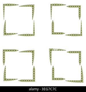 Frontière ethnique olive. Cadre en mosaïque tribale. Ornement géométrique vectoriel. Contour carré vert Illustration de Vecteur