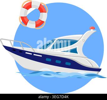 Concept de voyage et de vacances pour le site Web, la publicité comme bateau et Lifebuoy Flat Icons. Illustration de Vecteur