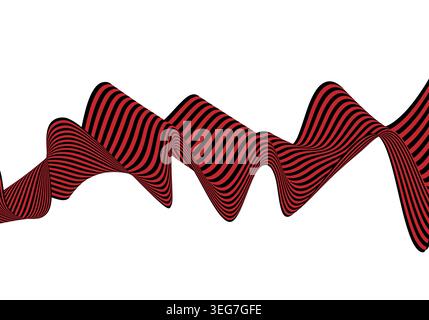 Vague 3D abstraite avec des rayures rouges et noires dans le style op art isolé sur fond blanc Banque D'Images