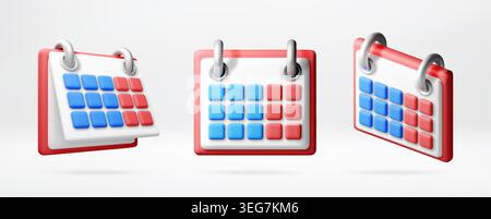 Ensemble d'icônes de calendrier 3D. Illustration de Vecteur