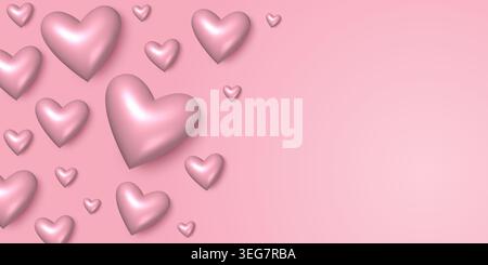 Joli fond rose avec des coeurs 3D. Art conceptuel de la Saint-Valentin Illustration de Vecteur