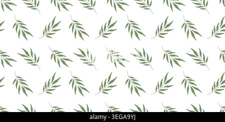 Handrawn Olive Sprig Seamless Pattern minimal plat style méditerranéen naturel style bannière format. Vecteur papier peint textile emballage papier emballage papier invitation de fond de marque et papier numérique Illustration de Vecteur