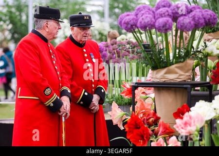 Londres, Royaume-Uni. 18 mai 2026. Les retraités de Chelsea au Chelsea Flower Show pendant la journée VIP et avant-première presse. L’exposition annuelle sur le jardinage se déroule du 19 au 23 mai 2026 au Royal Hospital Chelsea à Londres. Crédit : SOPA images Limited/Alamy Live News Banque D'Images