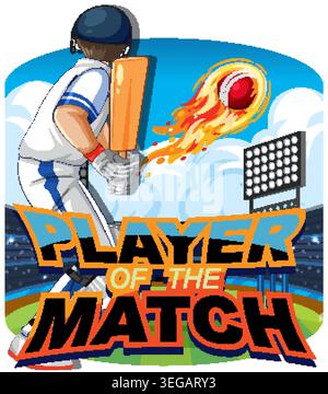 Illustration vectorielle d'un joueur de cricket battant contre une balle enflammée dans un cadre de stade Illustration de Vecteur