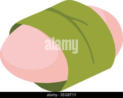 Illustration simple d'un rouleau sucré rose pâle partiellement enveloppé dans une feuille verte aux extrémités arrondies douces. Illustration de Vecteur