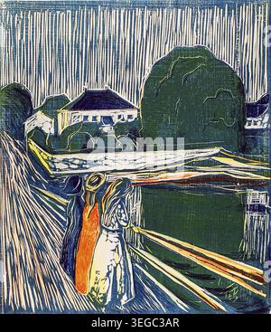 Les filles sur le pont (1918) par Edvard Munch. Original de l'Art Institute de Chicago Banque D'Images