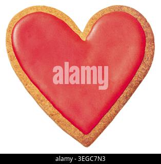 Biscuit de coeur rouge Valentines isolé sur fond blanc Banque D'Images