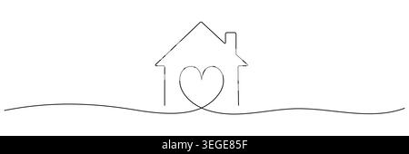 Illustration vectorielle de maison de ligne mince continue, icône de maison minimaliste. Maisonnette d'art à une ligne, contour modifiable. Illustration de Vecteur