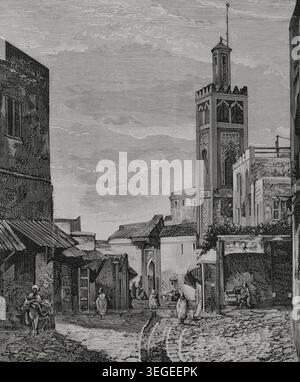 Tanger, Maroc. La Grande Mosquée. Gravure. La Ilustración Española y Americana, 1879. Banque D'Images