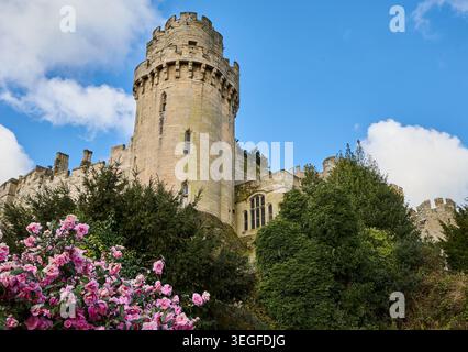 Warwick Castle César's Tower vue depuis Mill Street. Warwick, Warwickshire, Angleterre, Banque D'Images