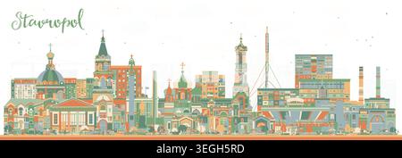 Horizon de la ville de Stavropol Russie avec des bâtiments de couleur. Illustration vectorielle. Paysage urbain de Stavropol avec des points de repère. Voyage d'affaires et concept de tourisme avec Illustration de Vecteur