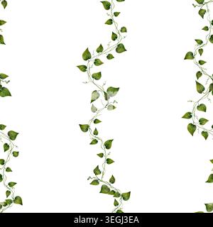 Modèle sans couture avec des vignes de lierre vertes et des feuilles en composition botanique. Illustration de dessin d'aquarelle dessinée à la main avec des éléments végétaux, idéal pour le papier d'emballage d'emballage de papier peint en tissu textile Banque D'Images