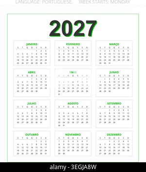 Calendrier vectoriel portugais 2027 moderne pour le Portugal avec un arrangement mensuel clair et une mise en page propre Illustration de Vecteur