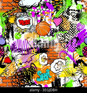 Fond sportif de graffiti sans couture. Dessiné à la main. Pas ai, illustration vectorielle. Illustration de Vecteur