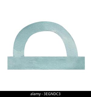 Aquarelle artistique esquisse simple d'un rapporteur en demi-cercle pour la géométrie et les mathématiques couleur bleue. Dessiné à la main illustré isolé. pour pac de conception Banque D'Images