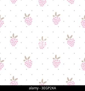 Modèle sans couture avec framboise à pois roses. Motif de baies dessinées à la main sur fond blanc ou colorations et impressions de tissu Illustration de Vecteur