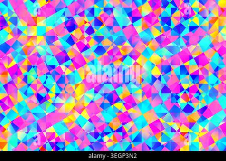 Fond coloré de motif géométrique abstrait en mosaïque avec texture de kaléidoscope de triangle néon Banque D'Images