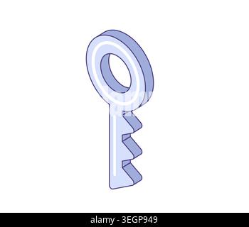 Image schématique de la clé 3D, pictogramme isométrique en vecteur de style art au trait pour les concepts de sécurité, le contrôle d'accès, les visuels patrimoniaux. Illustration de Vecteur