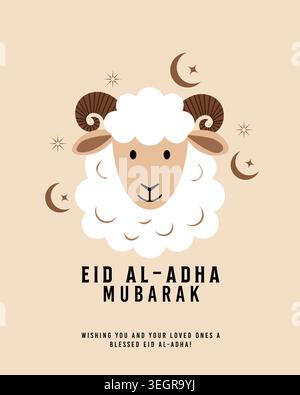 Eid alAdha Moubarak festive carte de voeux illustration Sacred Islamic Celebration Design avec des lunes stylisées du croissant de moutons et élément décoratif Illustration de Vecteur