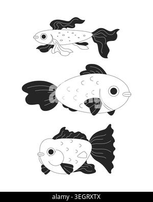 Ensemble de personnages d'art de lignes d'espèces aquatiques tropicales mignonnes Illustration de Vecteur