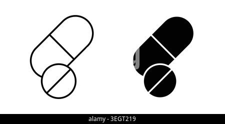 Icône pilules et tablettes. Pack d'illustration vectorielle en couleur noire. Illustration de Vecteur