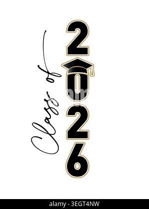 Classe de 2026 conception de logo de graduation avec chapeau académique. Senior 2026 concept avec typographie et casquette de graduation. Illustration vectorielle Illustration de Vecteur
