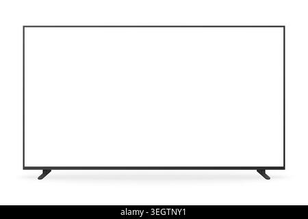 Modèle de télévision vierge moderne sur deux jambes avec écran blanc vide, cadre noir minimal et design propre pour la maquette, la publicité ou l'interface utilisateur, isolé sur l'illustration vectorielle de fond blanc Illustration de Vecteur