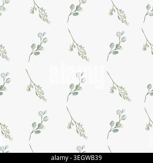 Eucalyptus vert branches d'aquarelle motif sans couture sur un fond bleu clair et pastel. Illustration botanique dessinée à la main. Parfait pour le tissu Banque D'Images