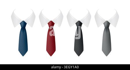 Vector Necktie Set avec chemises à col blanc, isolé. Bleu, rouge noir, gris Classic hommes Business Tie icônes. Code vestimentaire officiel pour le bureau Accessoires pour Illustration de Vecteur