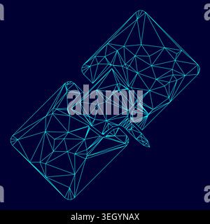 Réparation de cloison sèche faible triangulation polygonale triangulée polygonale électrique cyan bleu vibrant aqua néon couleur illustration vectorielle contour d'image Illustration de Vecteur