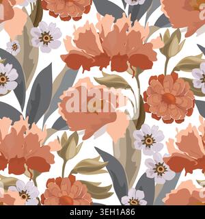Motif floral vectoriel sans couture avec pivoines et zinnias Illustration de Vecteur