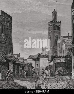Tanger, Maroc. La Grande Mosquée. Gravure. La Ilustración Española y Americana, 1879. Banque D'Images