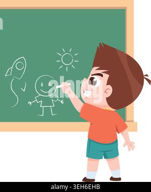 Dessin d'enfant vilain sur Blackboard Cartoon illustration Illustration de Vecteur