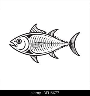 Illustration d'art de ligne de squelette de poisson isolé sur fond blanc Illustration de Vecteur