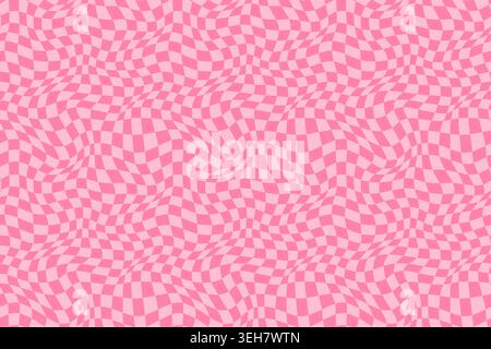 Mignon rose déformé, motif vectoriel sans couture de contrôle déformé, fond à carreaux groovy, effet d'illusion optique Illustration de Vecteur