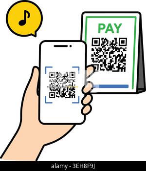 Illustration vectorielle d'une main scannant un code QR pour le paiement mobile Illustration de Vecteur