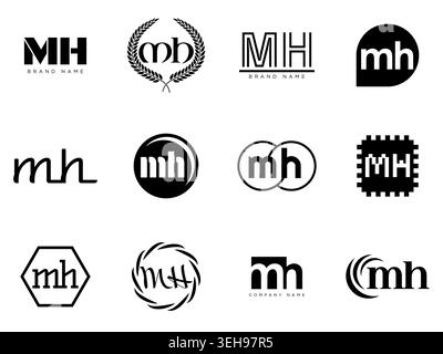 Modèle d'entreprise logo MH. Lettre m et h logotype. Définissez différents lettrage serif classique et texte audacieux moderne avec des éléments de design. Typog. Police initiale Illustration de Vecteur