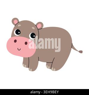 Hippopotame de dessin animé mignon. Motif animal africain. Illustration plate vectorielle isolée sur un fond blanc Illustration de Vecteur