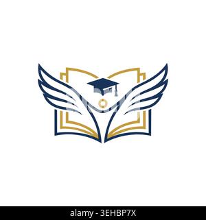 Logo éducatif minimaliste professionnel et moderne avec ailes et livre. Illustration de Vecteur