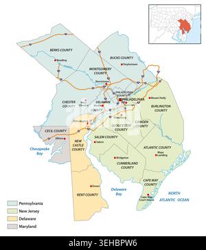 Carte administrative de la région métropolitaine de Philadelphie Banque D'Images