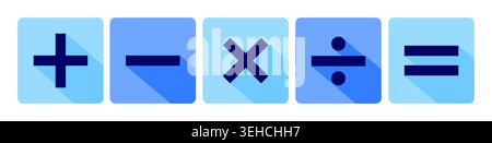 Jeu d'icônes vectorielles comportant des symboles mathématiques pour l'addition, la soustraction, la multiplication, la division et les égaux Illustration de Vecteur