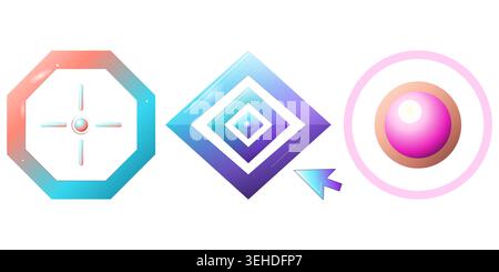 Icônes géométriques abstraites avec des couleurs dégradées vibrantes et curseur numérique Illustration de Vecteur