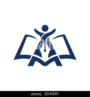 Logo éducatif minimaliste professionnel et moderne avec livre et plume. Illustration de Vecteur