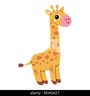 Girafe de dessin animé mignonne. Motif animal africain. Illustration plate vectorielle isolée sur un fond blanc. Illustration de Vecteur