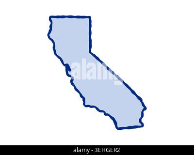Illustration de style doodle de la carte de l'État de Californie, mettant en vedette la forme reconnaissable de la Californie dans un dessin simple et dessiné à la main. Illustration de Vecteur