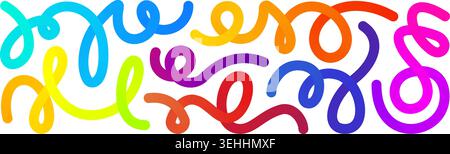 Formes de dégradé de ligne, motif d'enfant d'objet de couleur abstrait. élément graphique confetti 3d. Motif ondulé Curve joyeux anniversaire. Trajectoire de tourbillon de liquide vectoriel Illustration de Vecteur